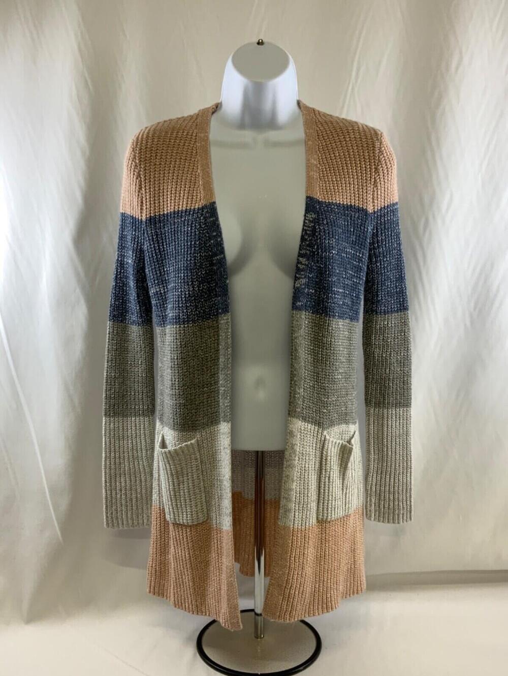 EUC In Girl Open Cardigan Sweater Girls  Size L 14 Broad Multi Stripes